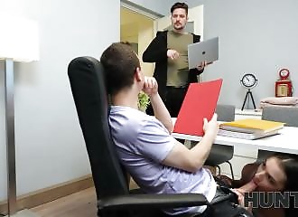 Horny stallion bangs his colleague at the office